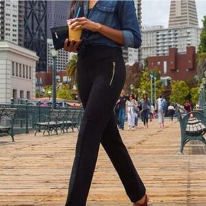 Betabrand black pants riding style gold zippers‎ snap ankle small Long NEW